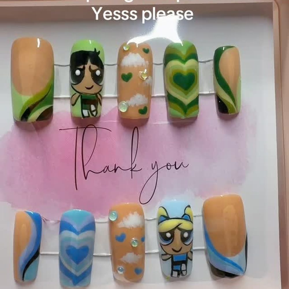 Powerpuff Girls and Pucci print press-on nail set